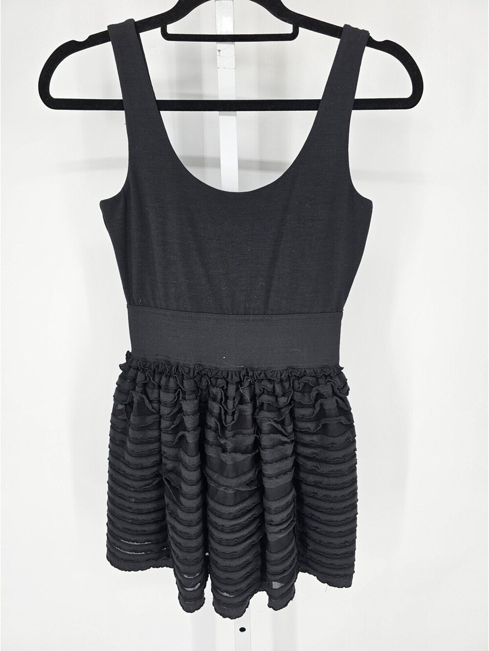 Vtg Miley Cyrus for Maxazria Womens Sz S Mini Dress Black Ruffled A Line Y2K